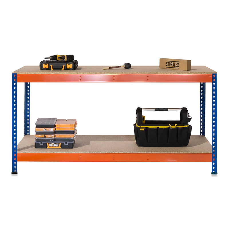 2x SX400 Workbenches - 915mm High - 400kg - Chipboard - Blue/Orange