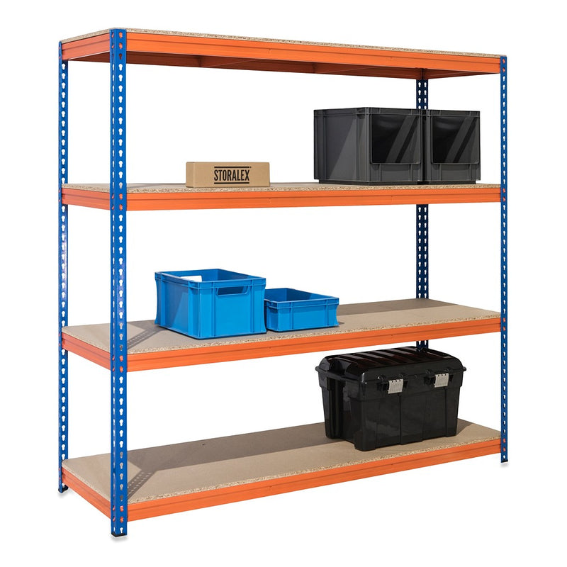 2x CRW Industrial Shelving - 1800mm High & 1x CRW Workbench - 1200mm Wide - Blue/Orange