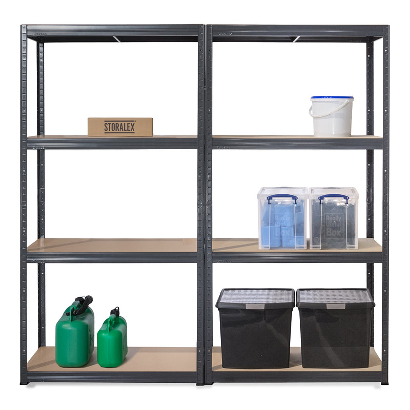 2x VRS Shelving Units - 1600mm High - Grey with 12x 33.5L Really Useful Boxes