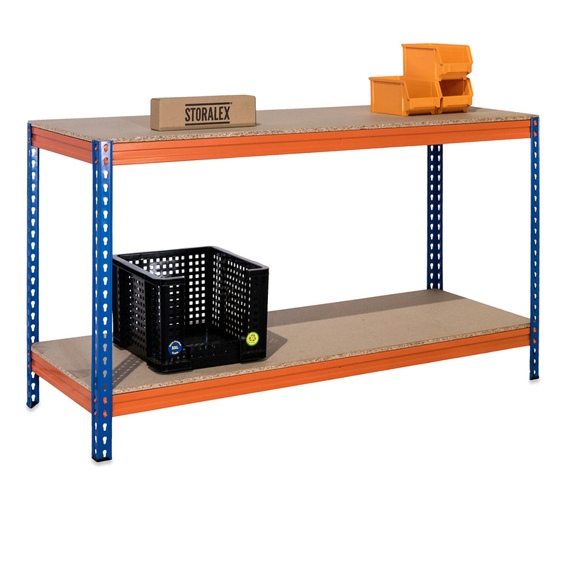 2x CRW Heavy Duty Workbenches - 915mm High - 400kg - Chipboard - Blue/Orange