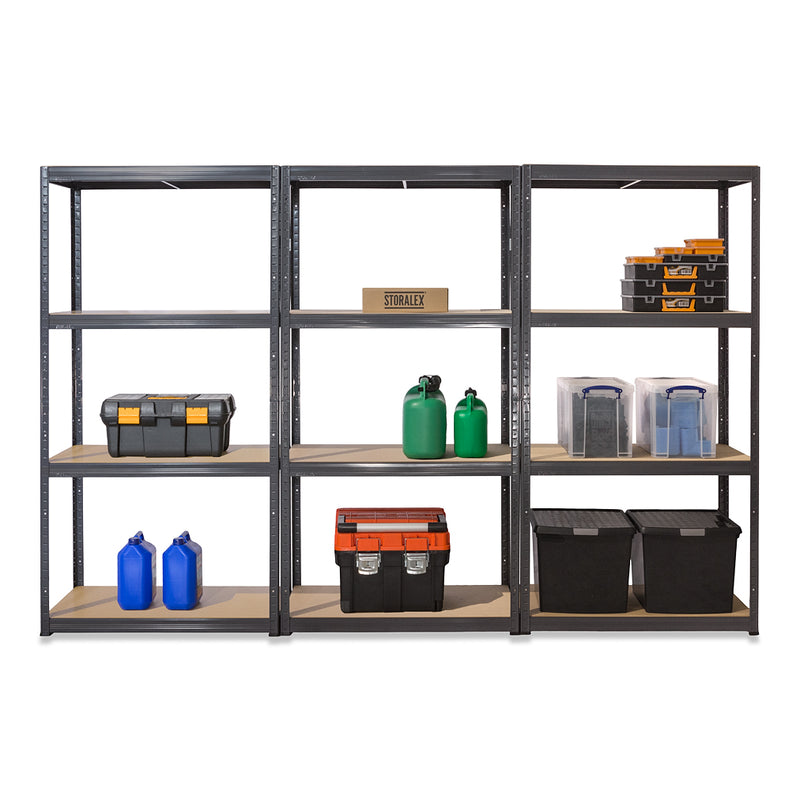 3x VRS Shelving Units - 1600mm High - Grey with 12x 33.5L Really Useful Boxes