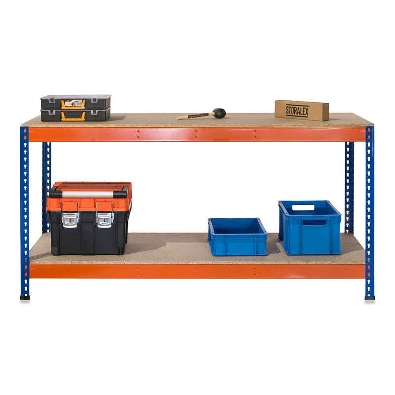2x SX800 Workbenches - 915mm High - 800kg - Chipboard - Blue/Orange