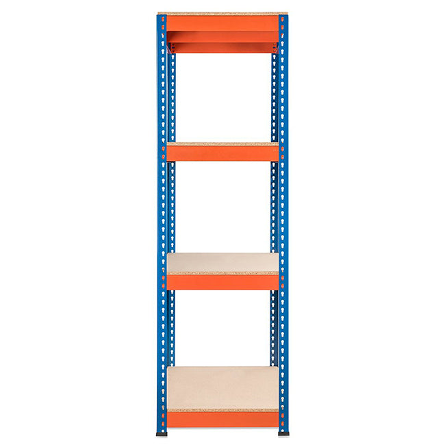 3x SX400 Industrial Shelving - 1677mm High - 400kg - Chipboard - Blue & Orange