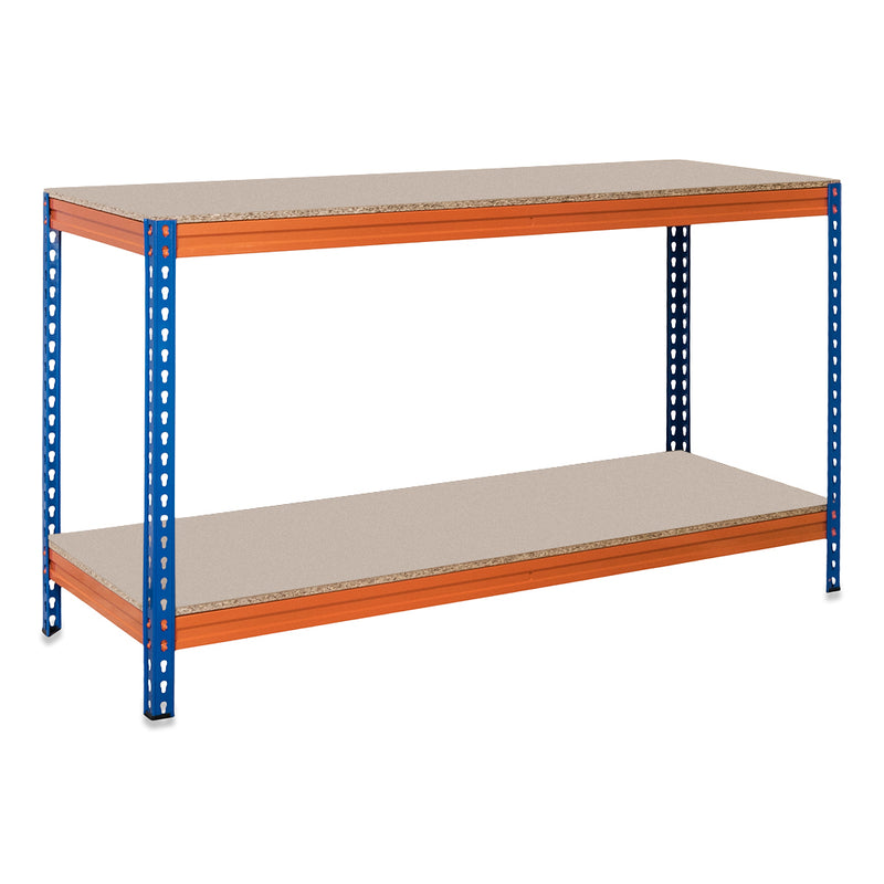 2x CRW Heavy Duty Workbenches - 915mm High - 400kg - Chipboard - Blue/Orange