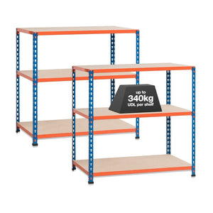 2x SX340 Workbenches - 915mm High - 340kg - Chipboard - Blue/Orange