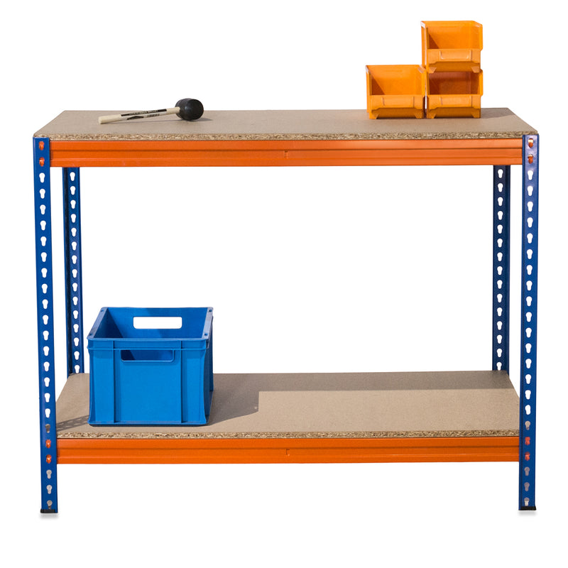 1x CRW Heavy Duty Workbench - 915mm High - 400kg - Chipboard - Blue/Orange