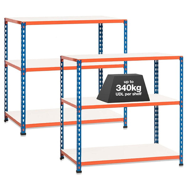 2x SX340 Workbenches - 915mm High - 340kg - Melamine - Blue/Orange