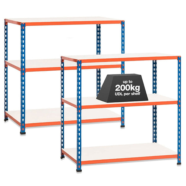 2x SX200 Workbenches - 915mm High - 200kg - Melamine - Blue/Orange
