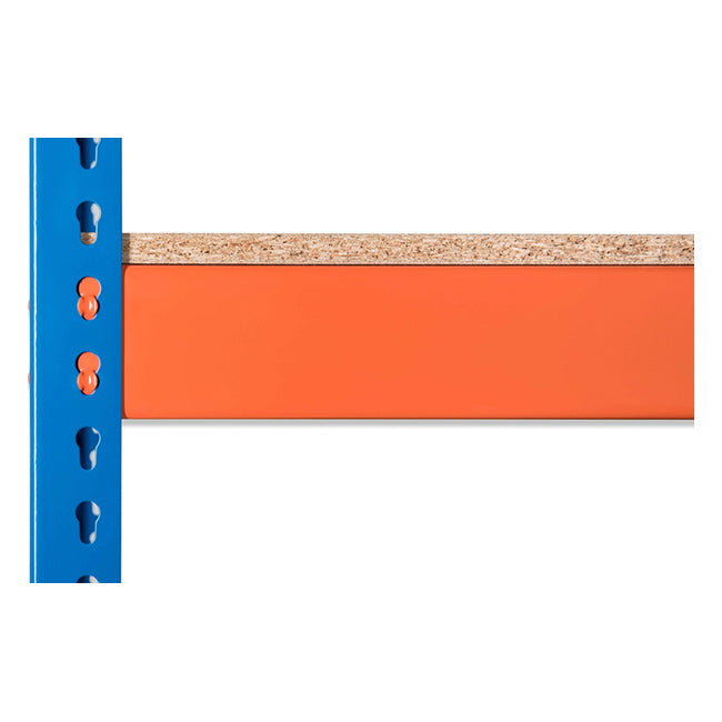 1x SX400 Industrial Shelving - 1677mm High - 400kg - Chipboard - Blue & Orange