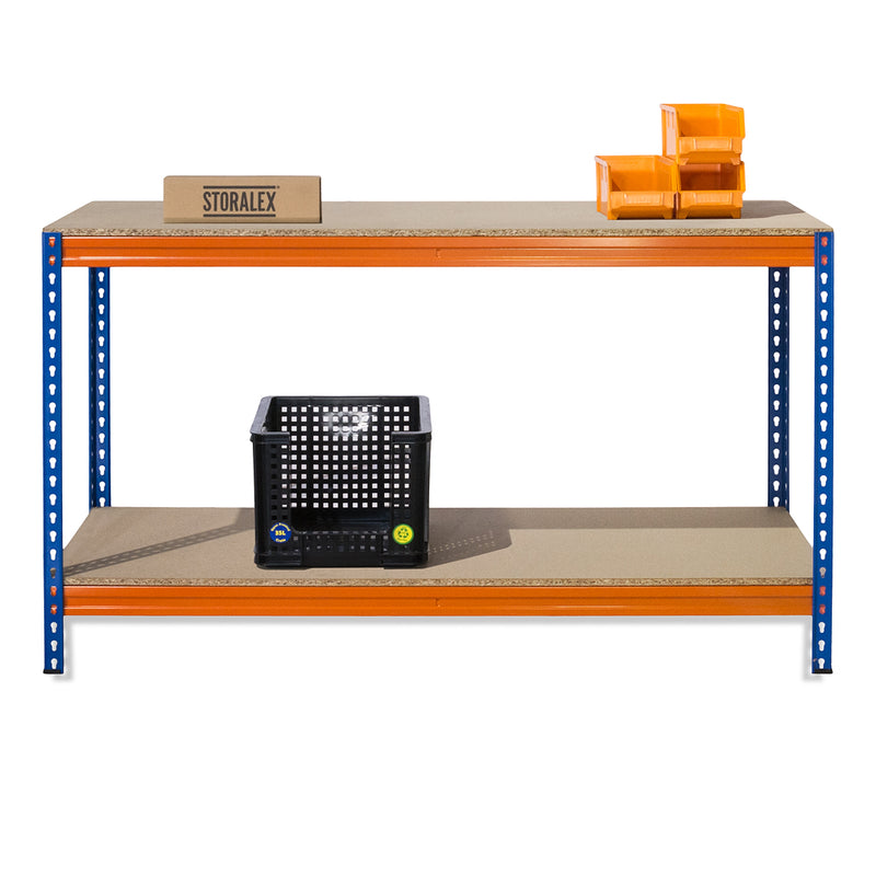 2x CRW Industrial Shelving - 1800mm High & 1x CRW Workbench - 1200mm Wide - Blue/Orange