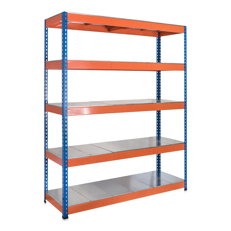 4x SX400 Industrial Shelving - 1677mm High - 400kg - Steel - Blue & Orange