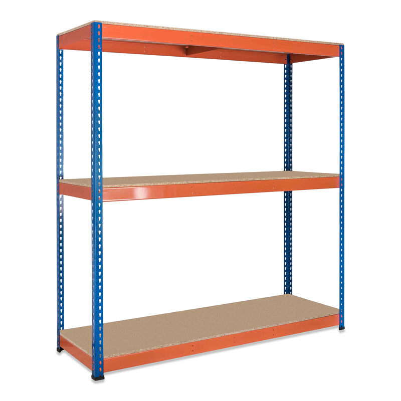 3x SX400 Industrial Shelving - 1677mm High - 400kg - Chipboard - Blue & Orange