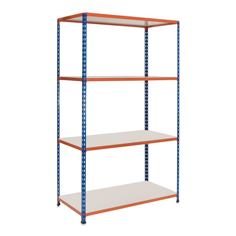 4x SX200 Industrial Shelving - 2440mm High - 200kg - Melamine - Blue & Orange