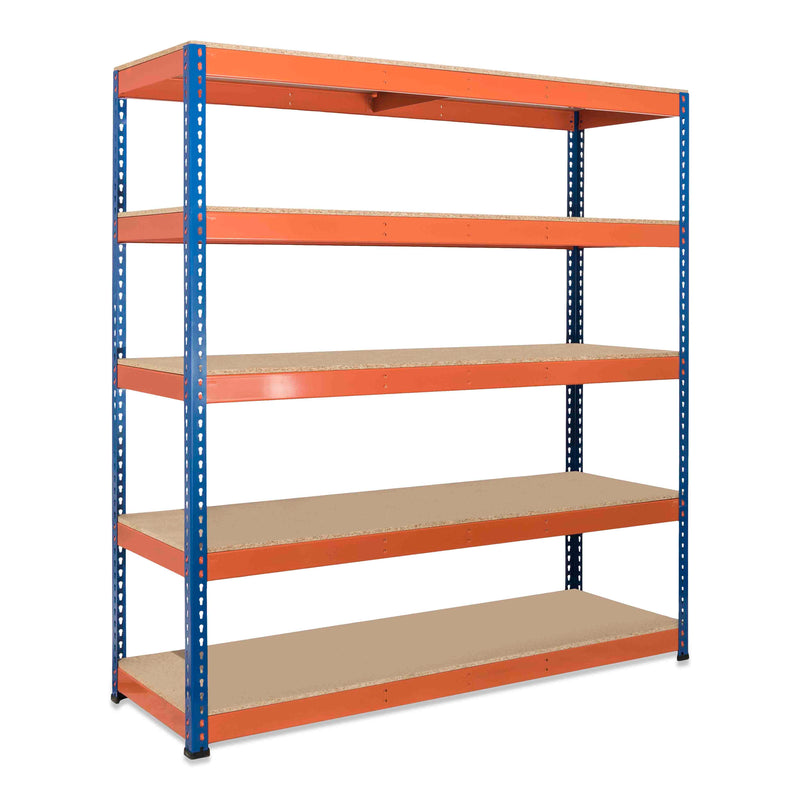 5x SX400 Industrial Shelving - 1980mm High - 400kg - Chipboard - Blue & Orange