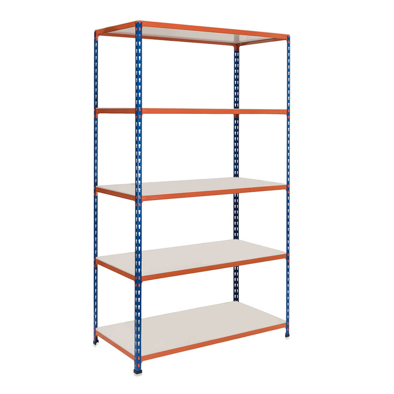 2x SX200 Industrial Shelving - 2440mm High - 200kg - Melamine - Blue & Orange