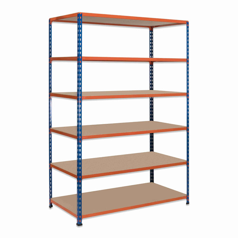 3x SX200 Industrial Shelving - 1830mm High - 200kg - Chipboard - Blue & Orange