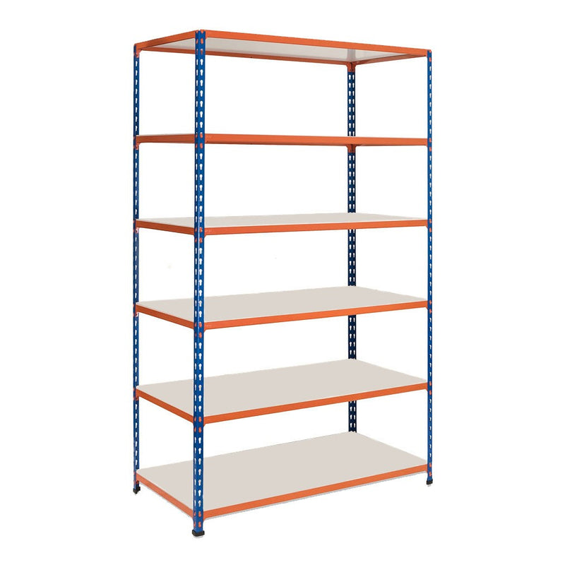 3x SX200 Industrial Shelving - 1830mm High - 200kg - Melamine - Blue & Orange