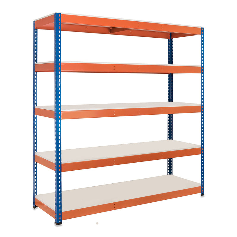5x SX400 Industrial Shelving - 1677mm High - 400kg - Melamine - Blue & Orange