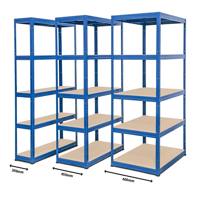 3x VRS Garage Shelving - 1800mm High - 200/280kg - Blue