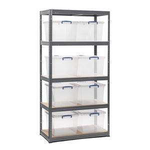 1x VRS Shelving Unit - 2130mm High - Grey with 8x 33.5L Really Useful Boxes