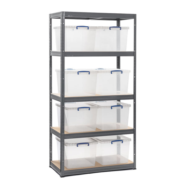 1x VRS Shelving Unit - 1800mm High - Grey with 8x 33.5L Really Useful Boxes