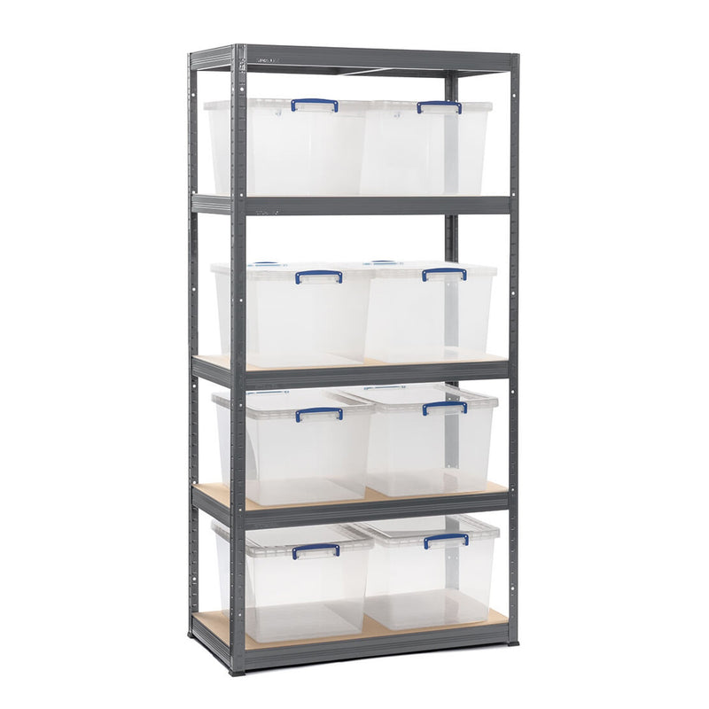 1x VRS Shelving Unit - 2130mm High - Grey with 8x 33.5L Really Useful Boxes