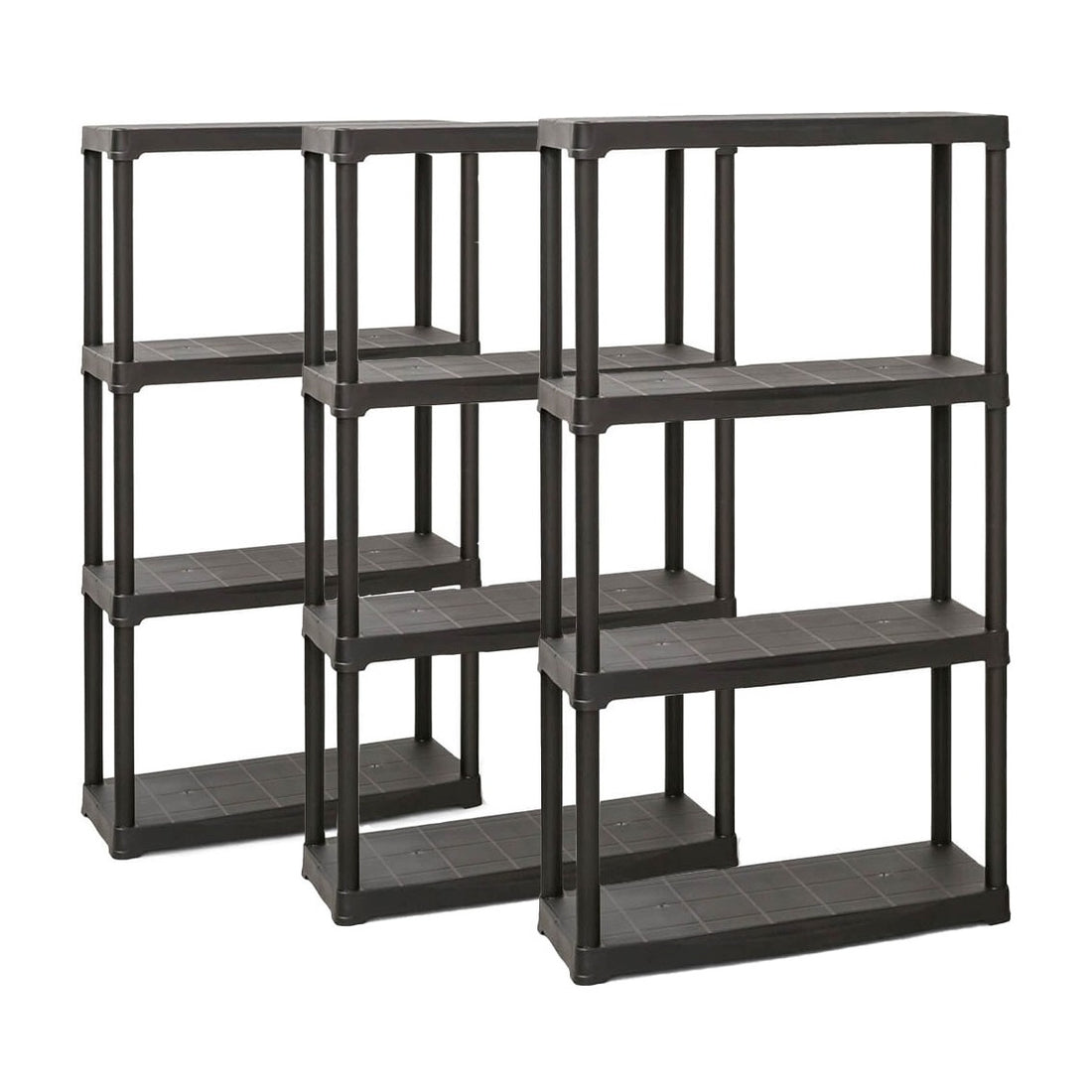 3x Storalex PTR Plastic Shelving Units 1330mm High 20kg Black