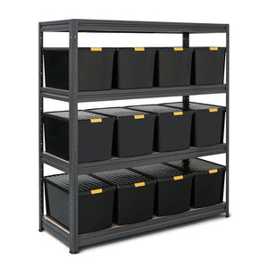 1x HRX Heavy Duty Shelving - 1770mm High - Grey with DIY Plastic Storage Boxes