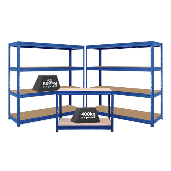 2x HRX Industrial Shelving - 1770mm High & 1x HRX Workbench - 1200mm Wide - Blue