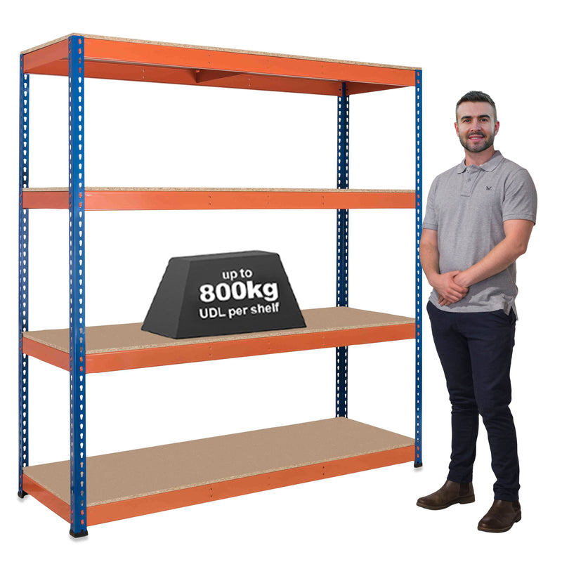 1x SX800 Industrial Shelving - 1980mm High - 800kg - Chipboard - Blue & Orange