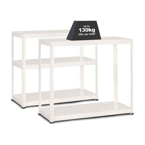 2x MT Half Height Metal Shelving - 900mm High - 90/130kg - White