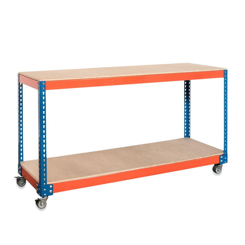 1x SX400 Mobile Workbench - 925mm High - 300kg - Chipboard - Blue & Orange