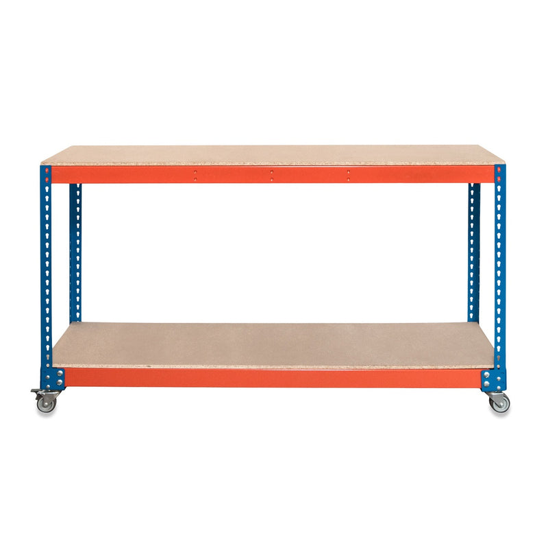 1x SX400 Mobile Workbench - 925mm High - 300kg - Chipboard - Blue & Orange