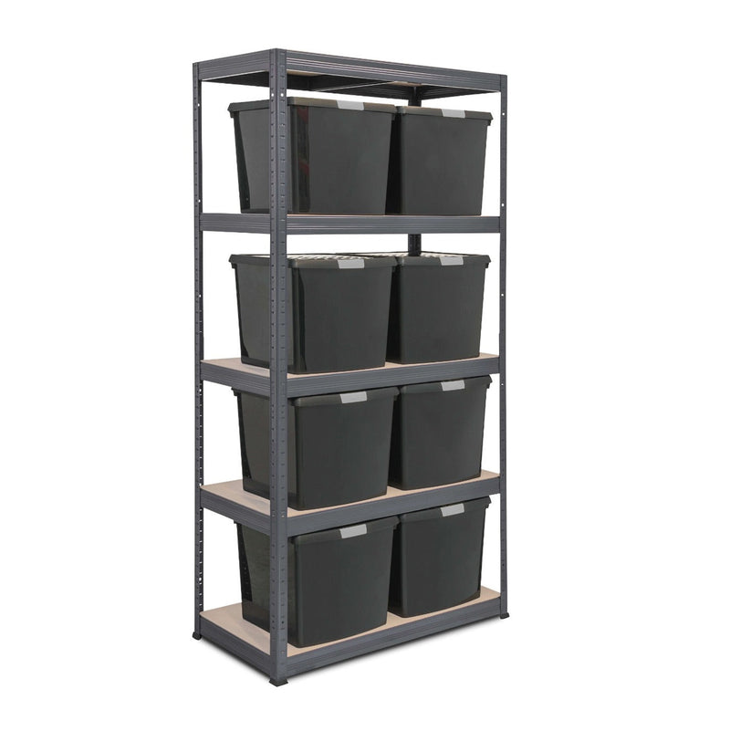 1x VRS Shelving Unit - 1800mm High - Grey with Wham DIY Recycled Plastic Storage Boxes