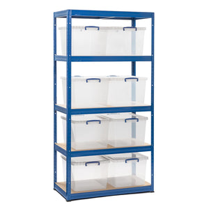1x VRS Shelving Unit - 1800mm High - Blue with 8x 33.5L Really Useful Boxes