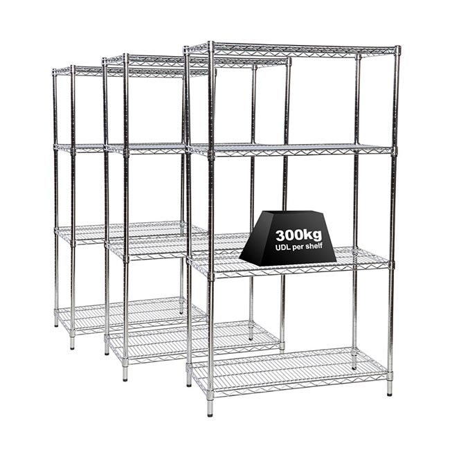 3x Eclipse Chrome Wire Shelving - 2130mm High - 300kg