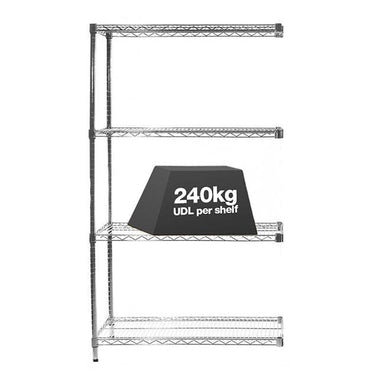 1x Eclipse Chrome Wire Shelving Extension Bay - 1820mm High - 300kg