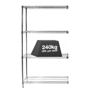 1x Eclipse Chrome Wire Shelving Extension Bay - 1625mm High - 300kg