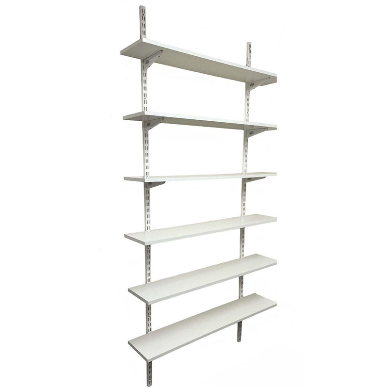Twin Slot Wall Mounted Shelving - 600mm Wide - Melamine - White
