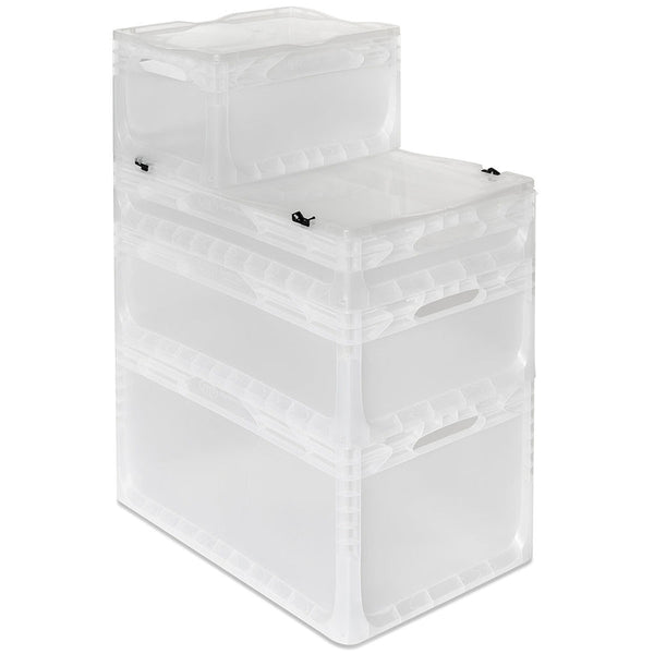 Euro Containers with Hinged Lids - Clear - All Sizes