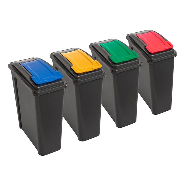 4x 25L Slimline Recycling Bin with Flip Lid - All Colours