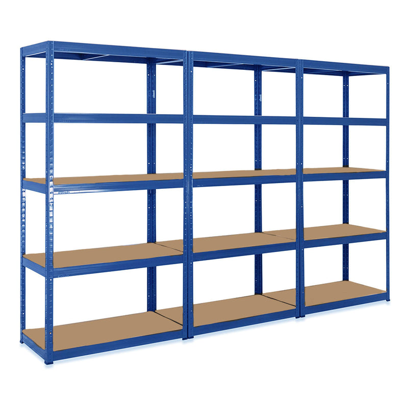 3x VRS Shelving Units - 1800mm High - Blue with 12x 24L Strata Plastic Storage Boxes