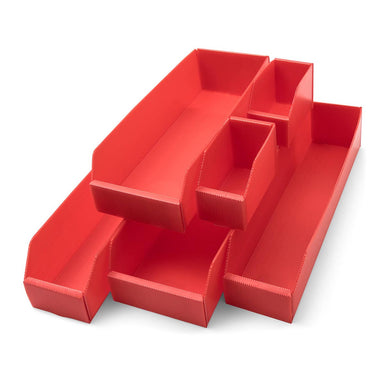 K-Bins Flat Pack Corrugated Plastic Parts Bins - Red