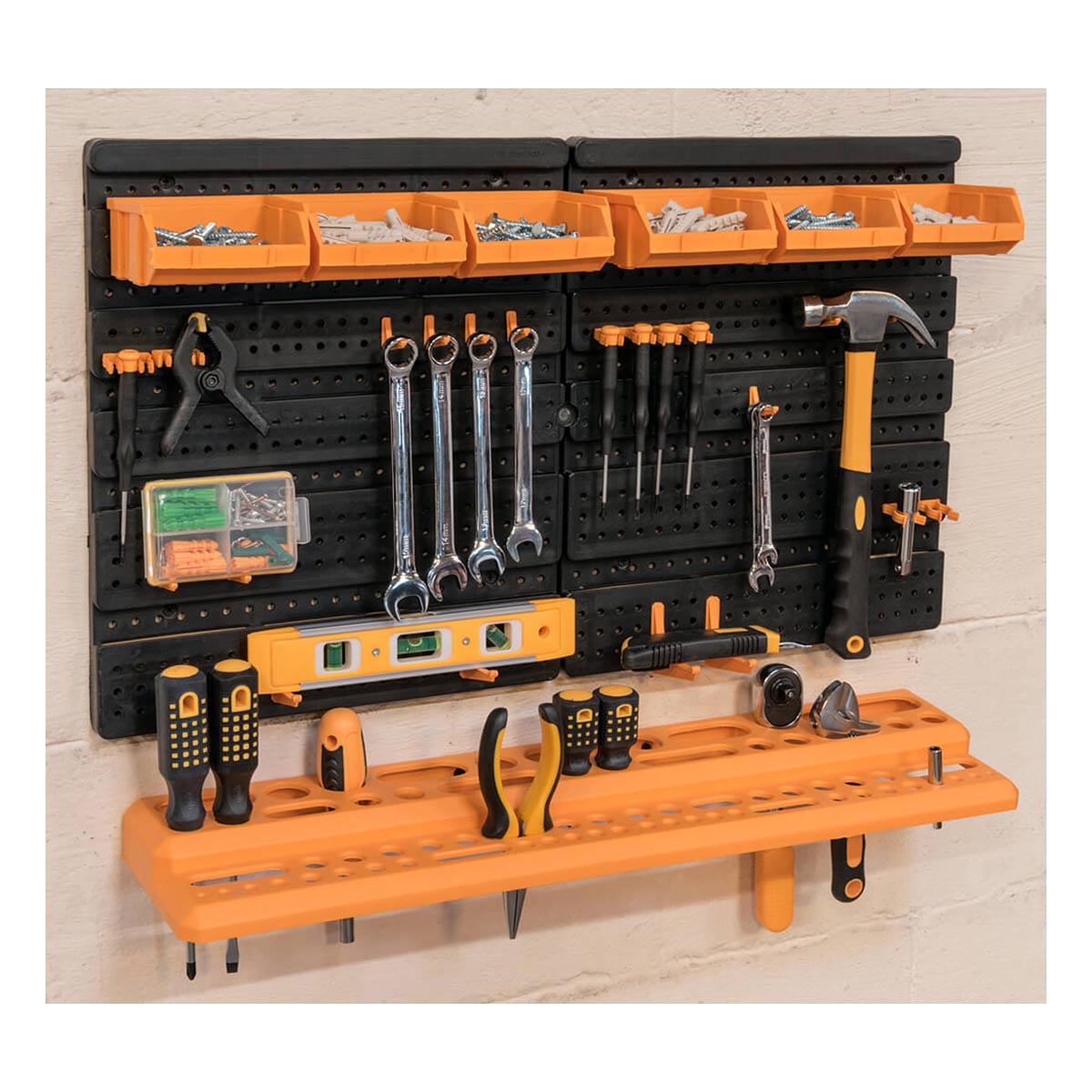 Storalex Wall Mounted Tool Rack/ Organiser with Parts Bins - Tufferman