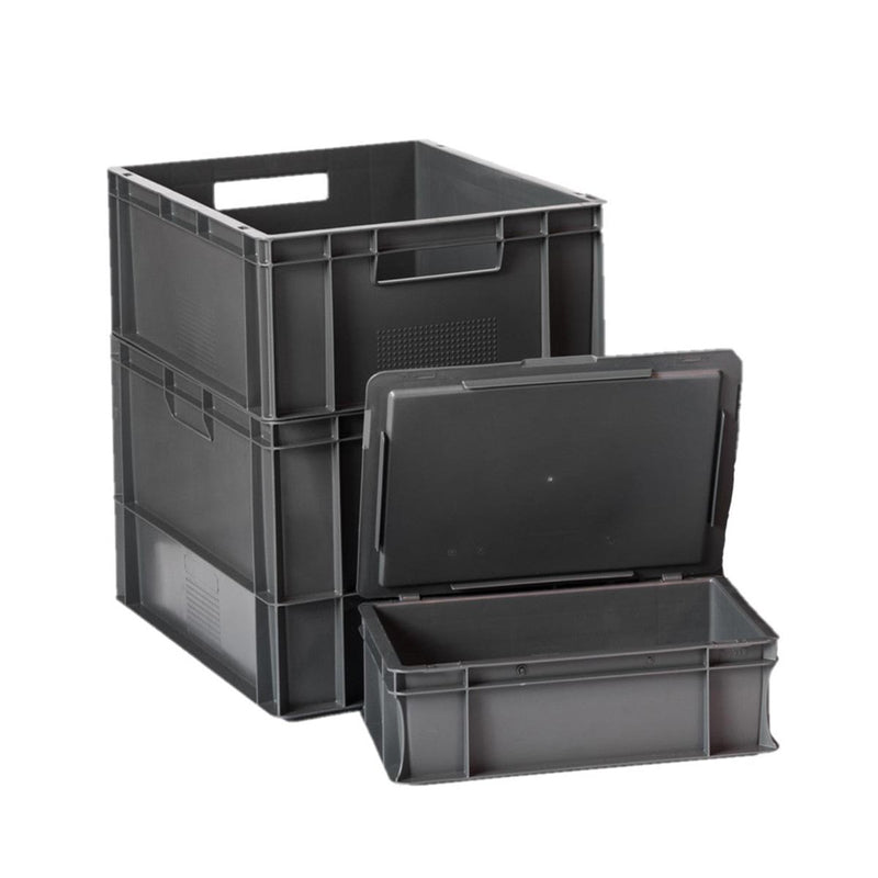 Premium Euro Containers with Hinged Lids - Grey - All Sizes