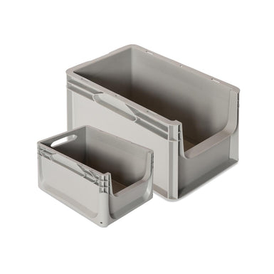 2x Open Front Euro Containers - Light Grey - 2 Sizes