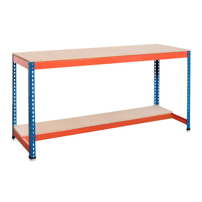 2x SX400 Workbench - Lower Half Shelf - 915mm High - 400kg - Chipboard - Blue/Orange