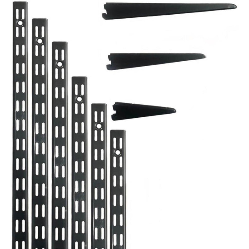 Twin Slot Wall Mounted Shelving - 600mm Wide - Melamine - Black