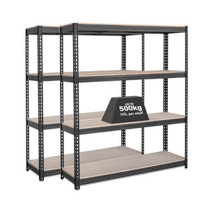 2x CRW Heavy Duty Garage Shelving - 1800mm High - 500kg - Grey