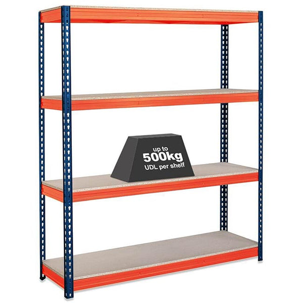 1x CRW Industrial Shelving - 1800mm High - 500kg - Blue & Orange